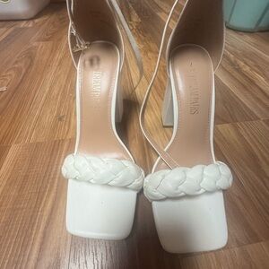 Dream Pairs White Braided Square-Toe Block Heel Sandals
